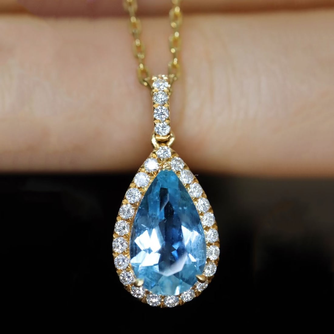 14k Gold 1.62 Ctw Natural Aquamarine & Diamond Pendant( Without Chain ) - 4
