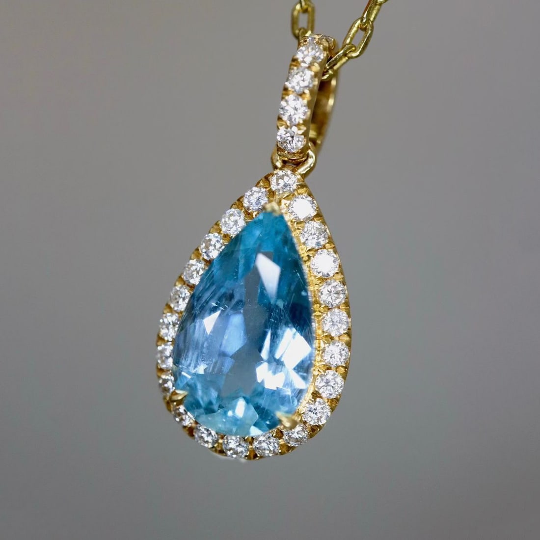 14k Gold 1.62 Ctw Natural Aquamarine & Diamond Pendant( Without Chain ) - 5