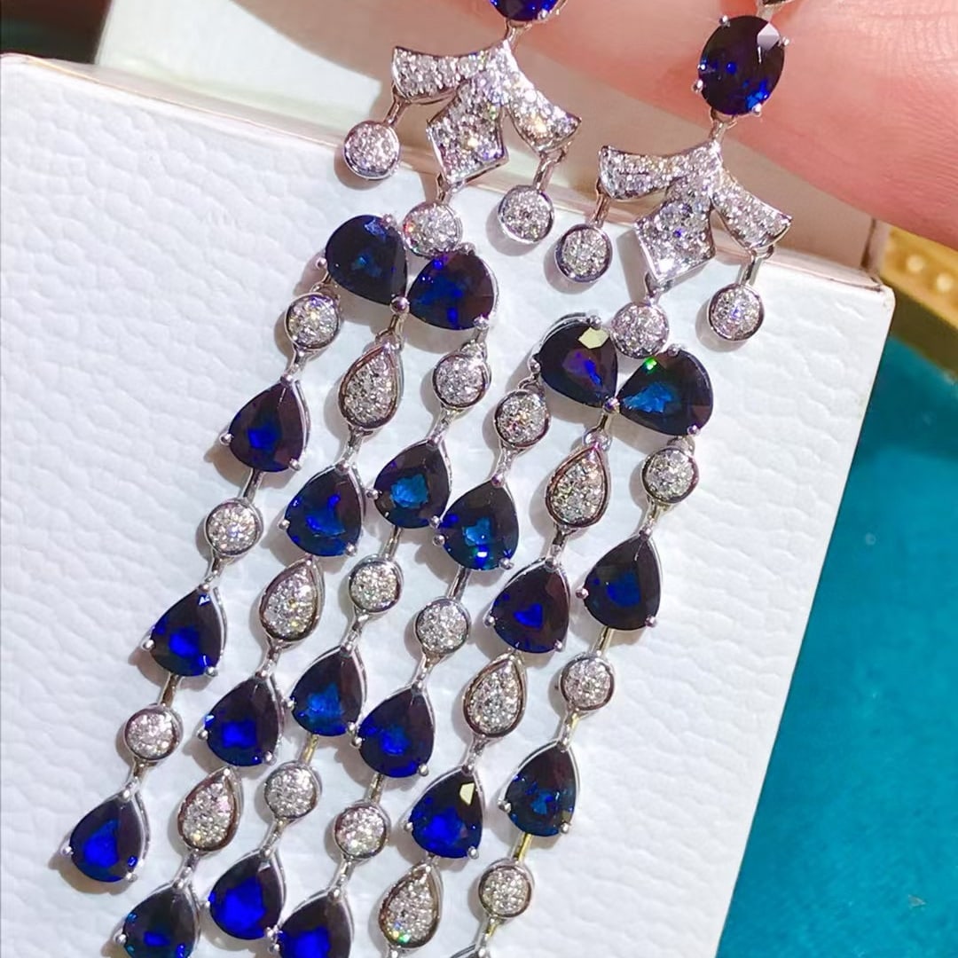 14k Gold 11.86 Ctw Natural Sapphire & Diamond Earrings - 4