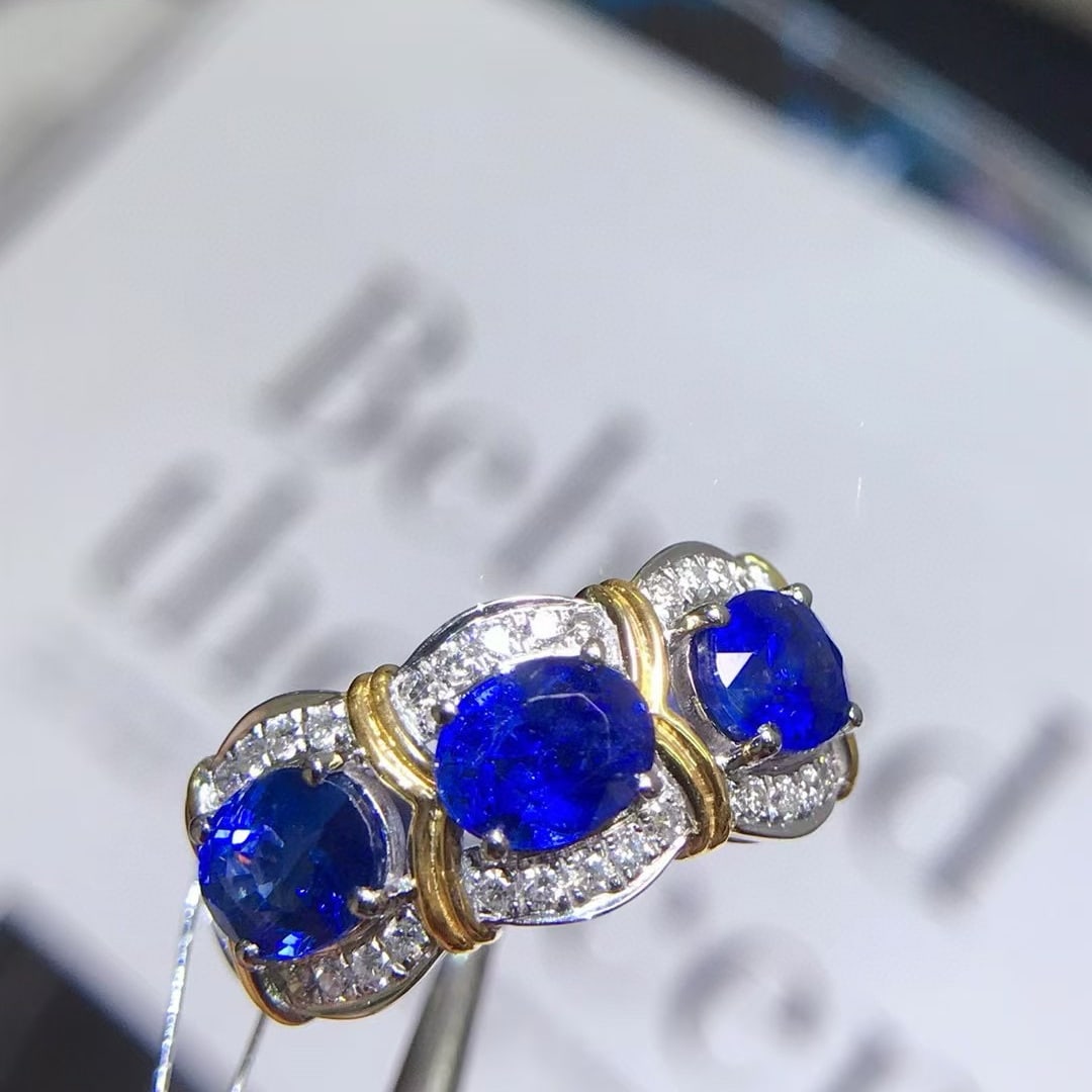 14k Gold 3.02 Ctw Vivid Blue Natural Sapphire & Diamond Ring - 3