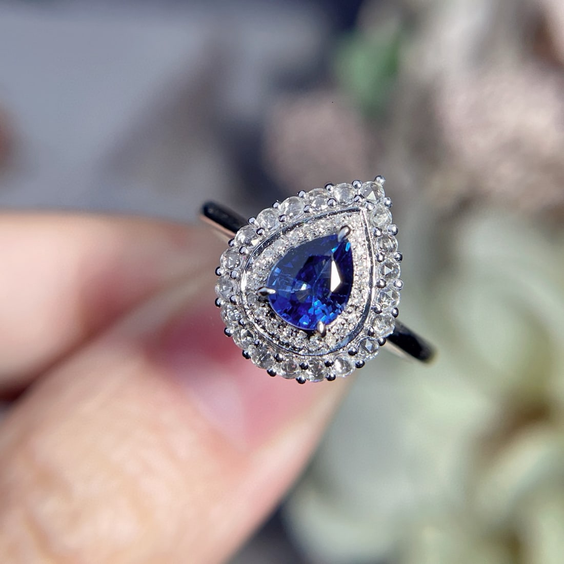 14k Gold 0.9 Ct Natural Sapphire & Diamond & Sapphire Ring (1 of 5)