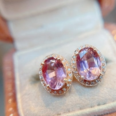 14k Gold 1.7 Ct Natural Tourmaline & Diamond Earrings - 2