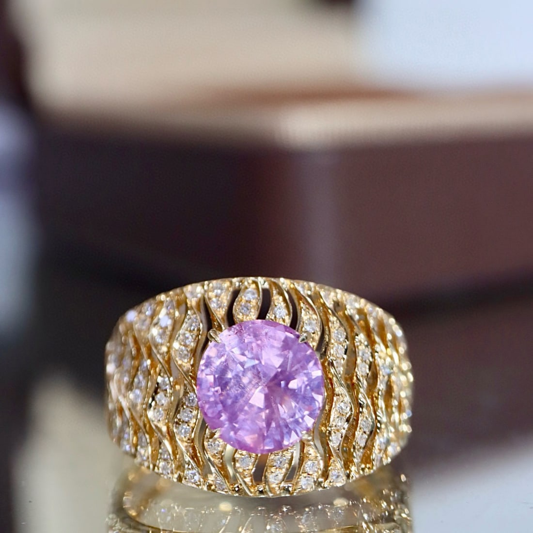 14k Gold 2.20 Ctw Natural Sapphire & Diamond Ring: Ref:231017197 // gold content:14k gold // ring size:7. 25us // // main gemstone:sapphire // shape:round // carat weight:2. 0ct // color:purple // treatment:natural // cut grade:g // // adjacent gemsto