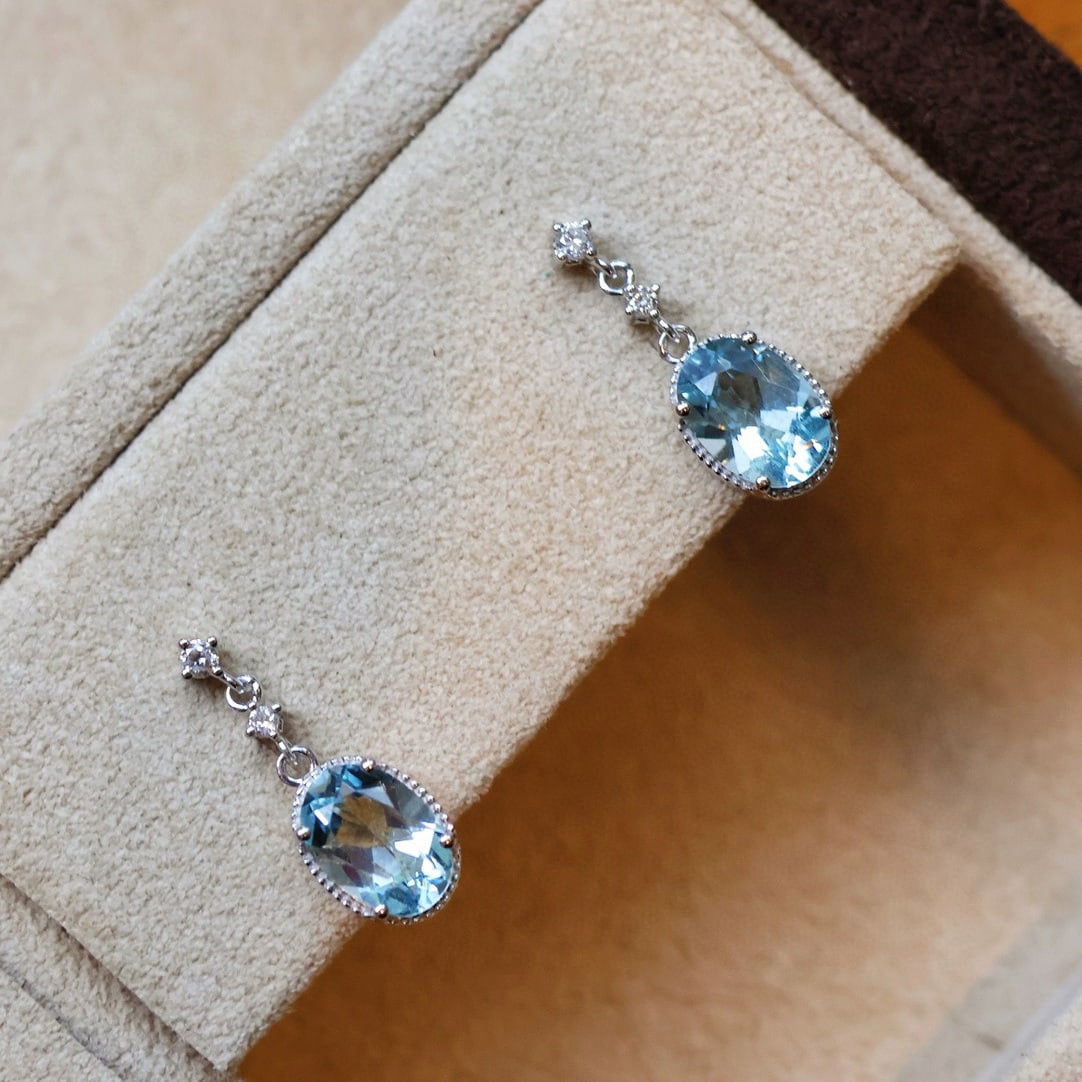 14k Gold 1.3 Ct Natural Aquamarine & Diamond Earrings - 3