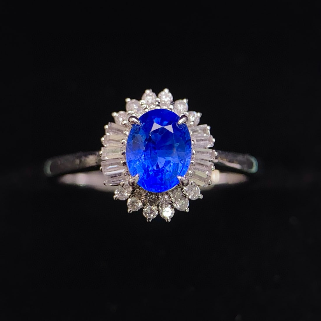 14k Gold 1.2 Ct Natural Sapphire & Diamond & Sapphire Ring: Ref:231017212 // gold content:14k gold // ring size:7. 25us // // main gemstone:sapphire // shape:oval // carat weight:1. 2ct // color:blue // treatment:natural // // adjacent gemstone 2 : diamond // 