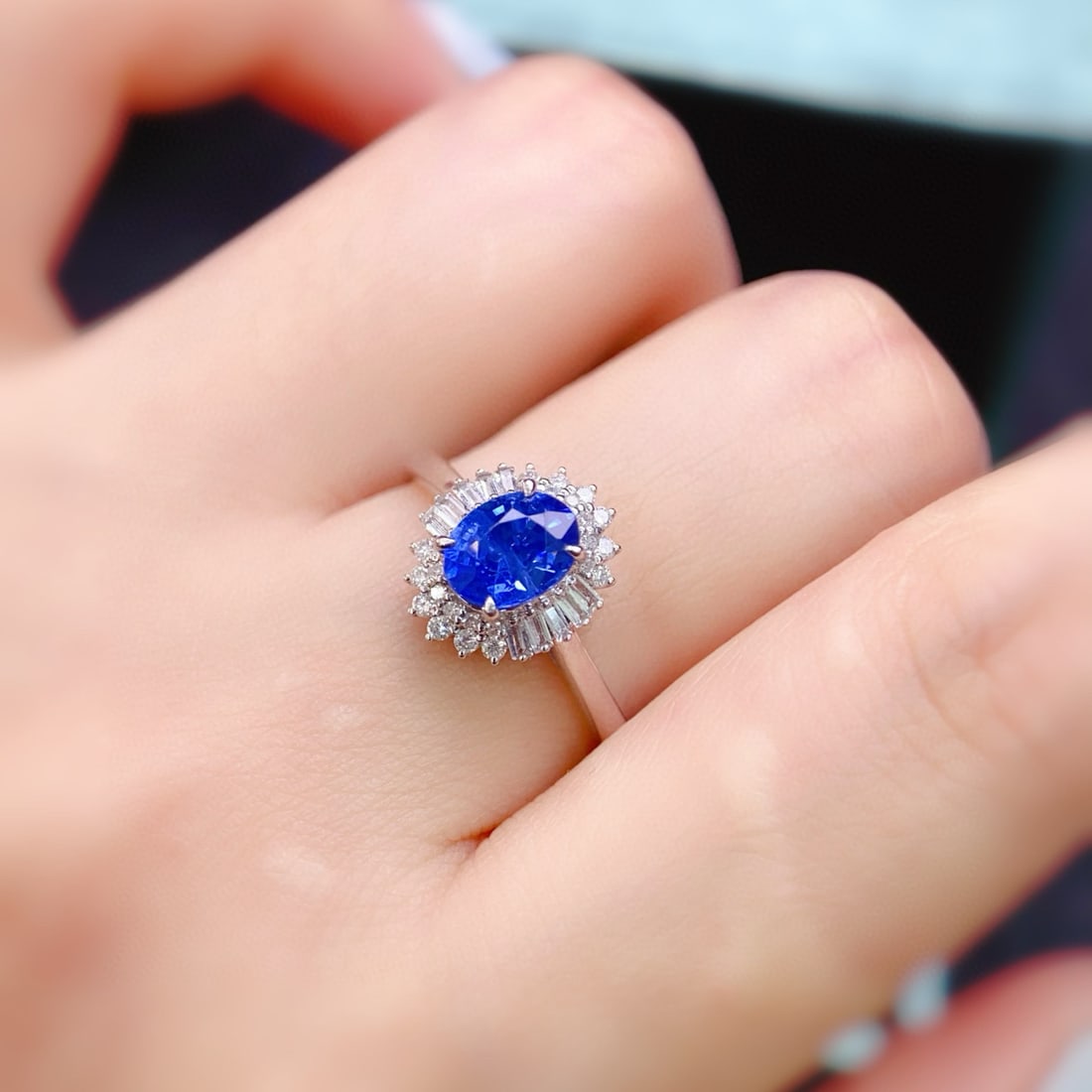 14k Gold 1.2 Ct Natural Sapphire & Diamond & Sapphire Ring - 3