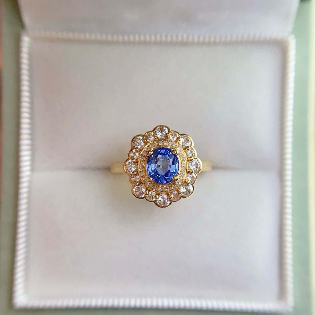14k Gold 1.30 Ct Natural Sapphire & Diamond & Sapphire Ring: Ref:231017232 // gold content:14k gold // ring size:7. 25us // // main gemstone:sapphire // shape:oval // carat weight:1. 30ct // color:blue // treatment:natural // // adjacent gemstone 2 : diamond