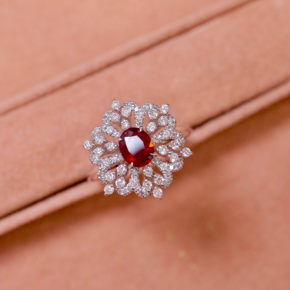 14k Gold 1.26 Ctw Natural Ruby & Diamond Ring: Ref:231017236 // gold content:14k gold // ring size:7. 25us // // main gemstone:ruby // shape:oval // carat weight:0. 78ct // color:pigeonblood red // treatment:natural // // adjacent gemstone 2 : dia