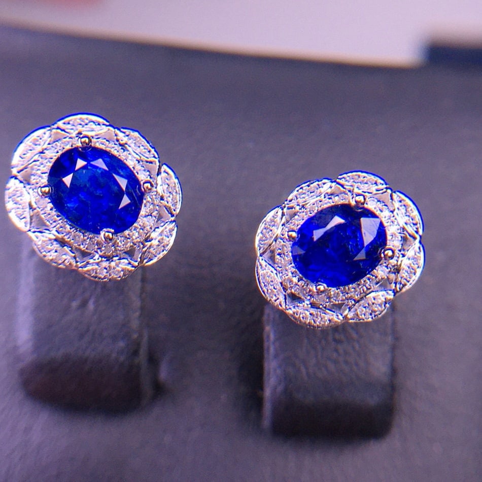 14k Gold 1.12 Ct Natural Sapphire & Diamond Earrings - 2