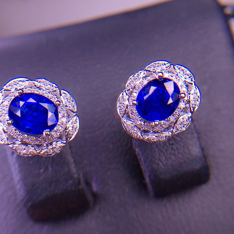 14k Gold 1.12 Ct Natural Sapphire & Diamond Earrings - 3