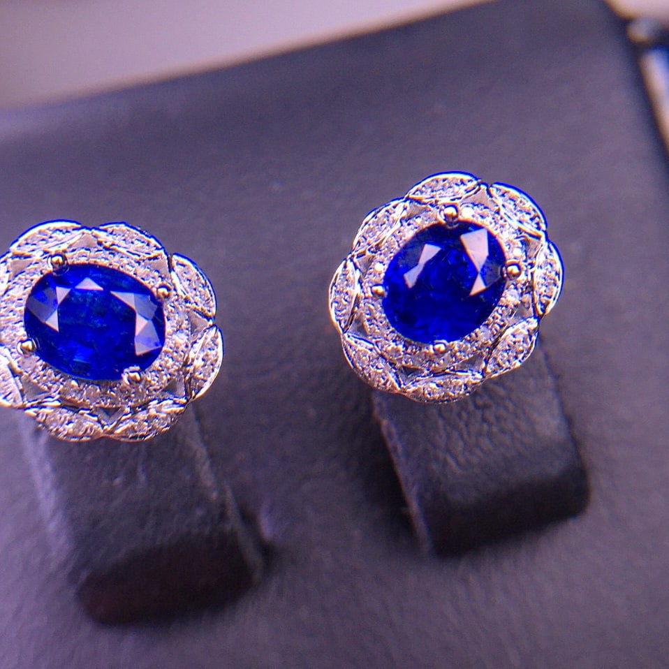 14k Gold 1.12 Ct Natural Sapphire & Diamond Earrings - 5