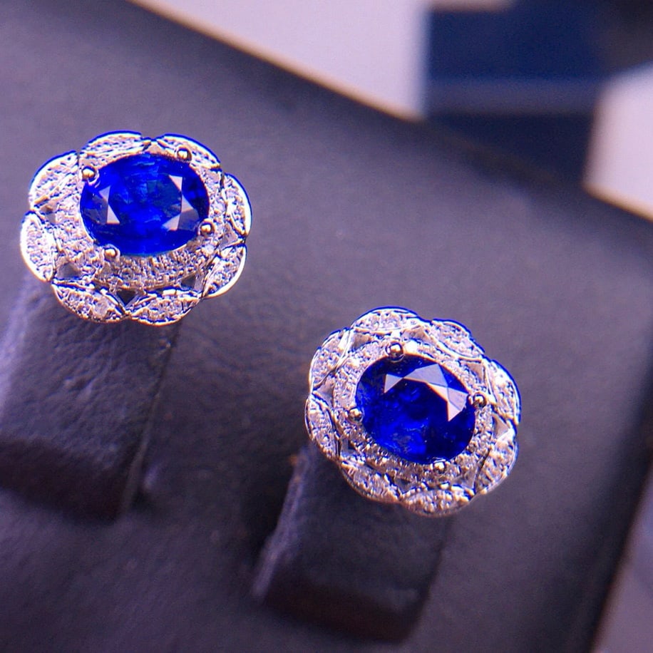 14k Gold 1.12 Ct Natural Sapphire & Diamond Earrings - 6