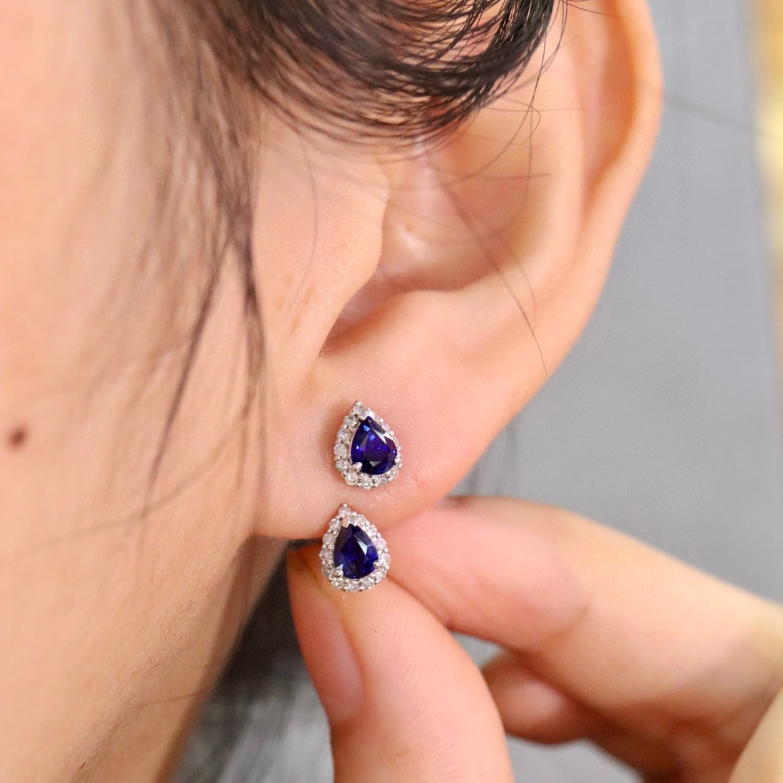 14k Gold 0.94 Ctw Natural Sapphire & Diamond Earrings - 2
