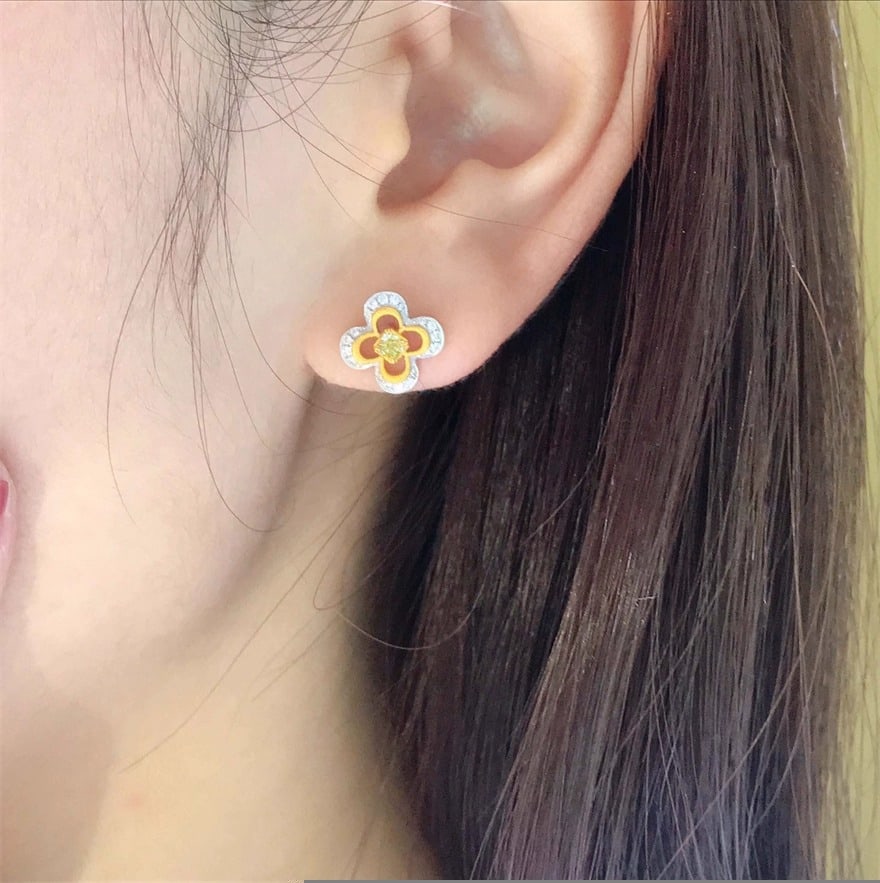 14k Gold 1.36 Ctw Natural Yellow Diamond & Diamond Earrings - 3