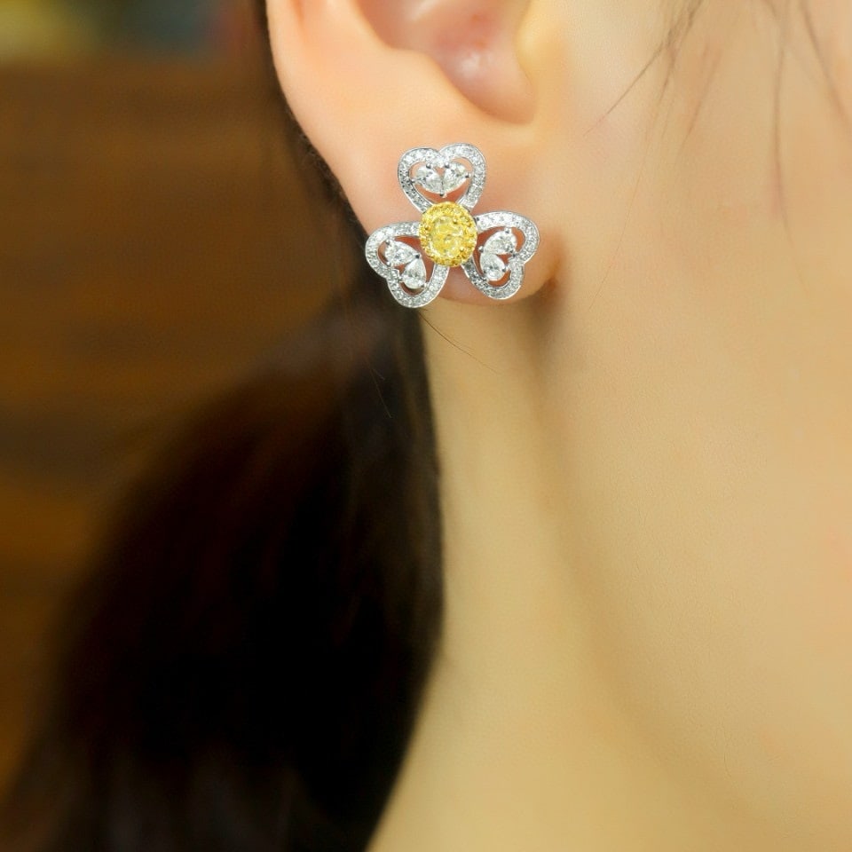 14k Gold 1.36 Ctw Natural Yellow Diamond & Diamond Earrings - 5