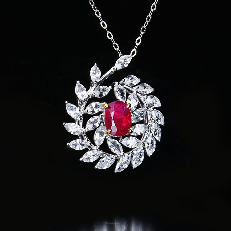 14k Gold 1.11 Ct Natural Ruby & Sapphire Pendant( Without Chain ): Ref:231018006 // gold content:14k gold // main gemstone:ruby // shape:oval // carat weight:1. 11ct // color:red // treatment:natural // // adjacent gemstone 2 : sapphire // number of stones:26 //