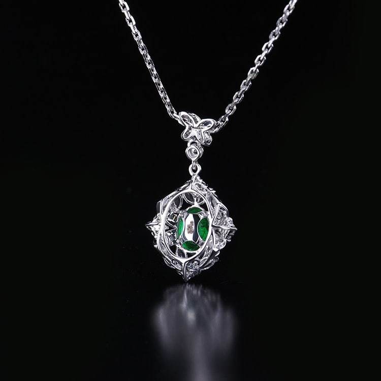 14k Gold 1.08 Ctw Vivid Green Natural Emerald & Diamond Pendant( Without Chain ) - 3