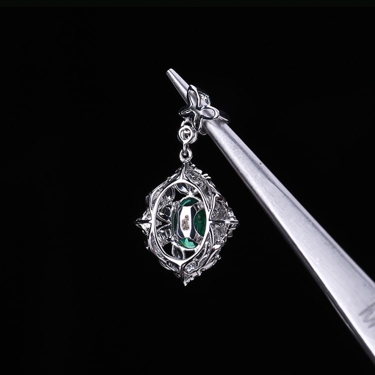14k Gold 1.08 Ctw Vivid Green Natural Emerald & Diamond Pendant( Without Chain ) - 4