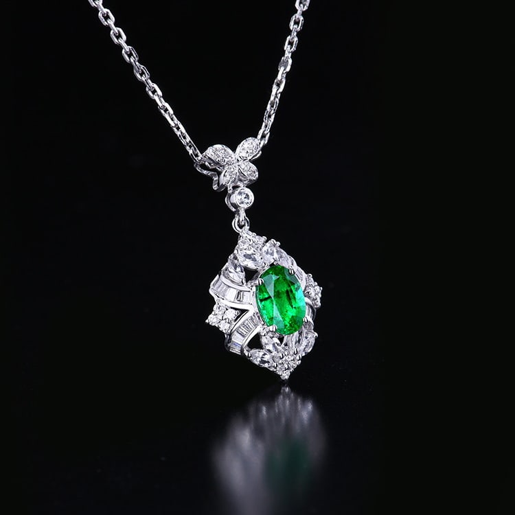 14k Gold 1.08 Ctw Vivid Green Natural Emerald & Diamond Pendant( Without Chain ) - 5