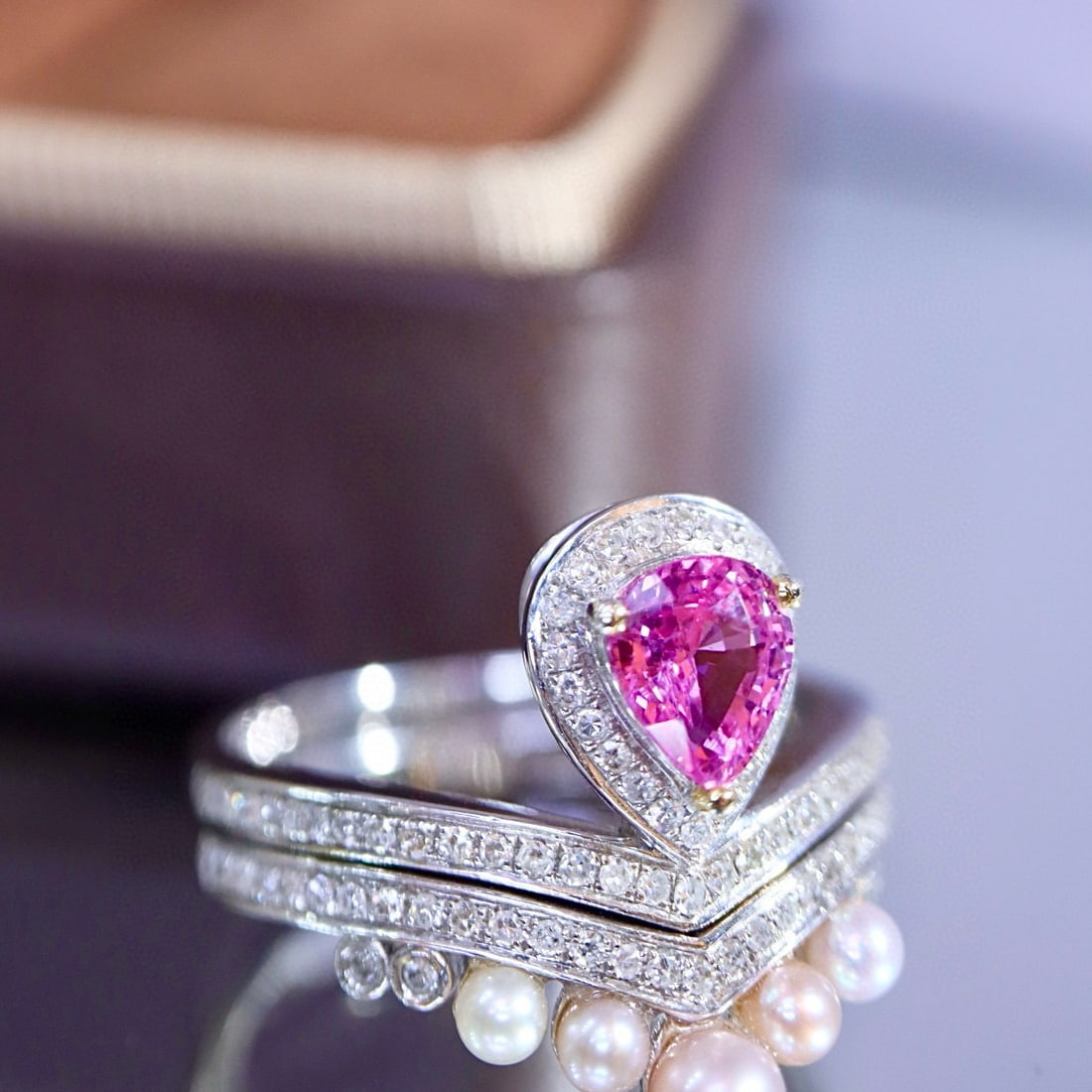 14k Gold 1.00 Ctw Natural Padparadscha Sapphire & Diamond Ring - 2