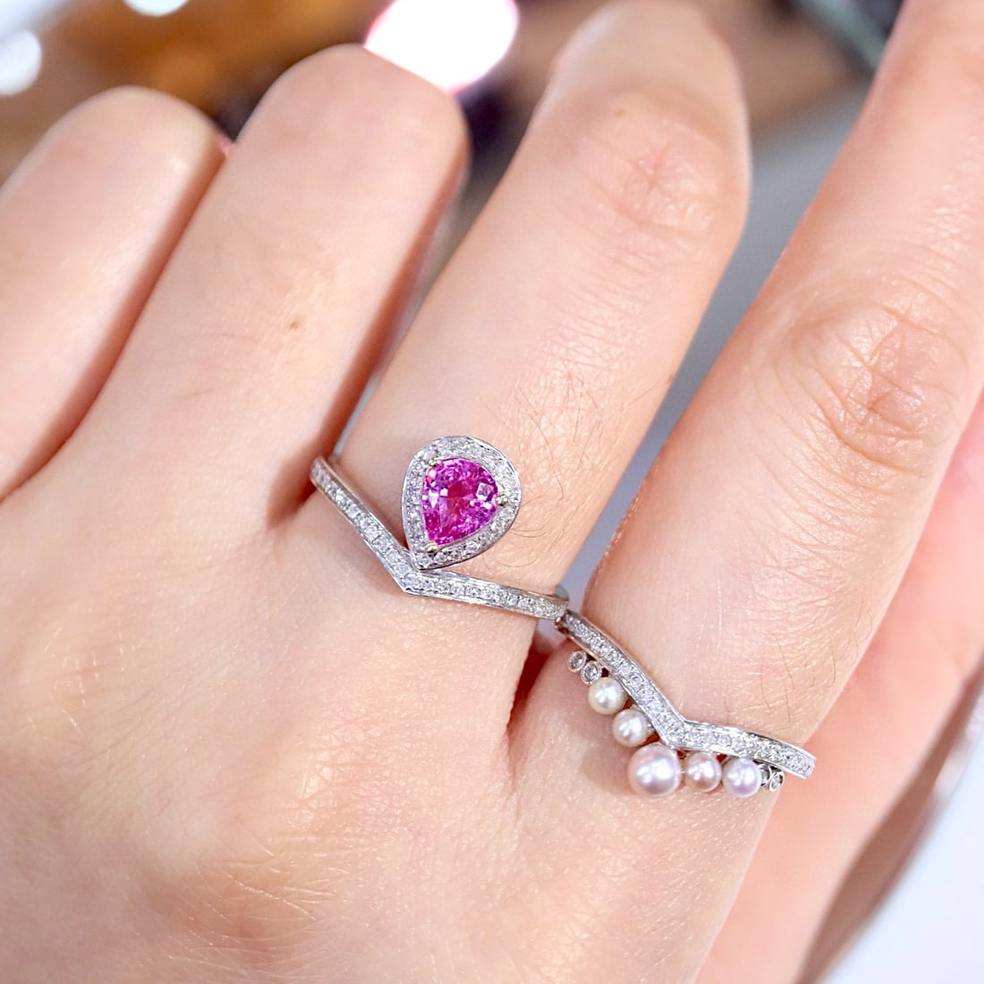 14k Gold 1.00 Ctw Natural Padparadscha Sapphire & Diamond Ring - 5
