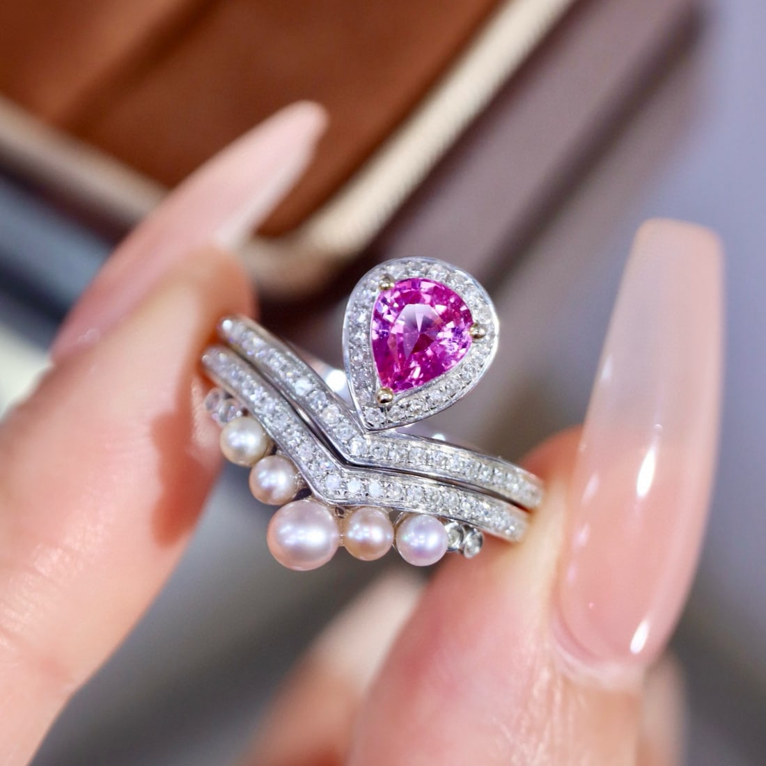 14k Gold 1.00 Ctw Natural Padparadscha Sapphire & Diamond Ring - 7