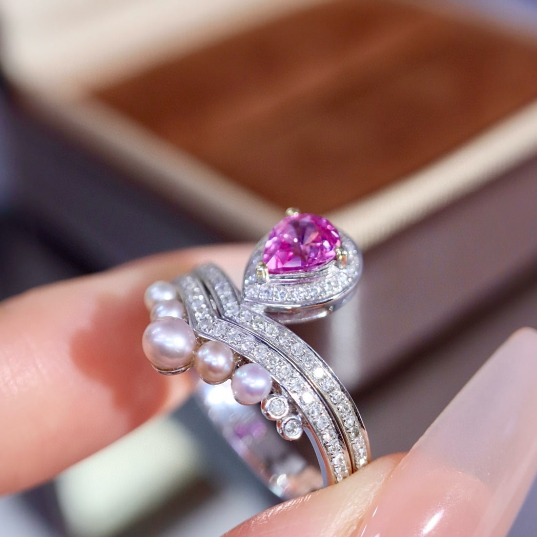 14k Gold 1.00 Ctw Natural Padparadscha Sapphire & Diamond Ring - 8