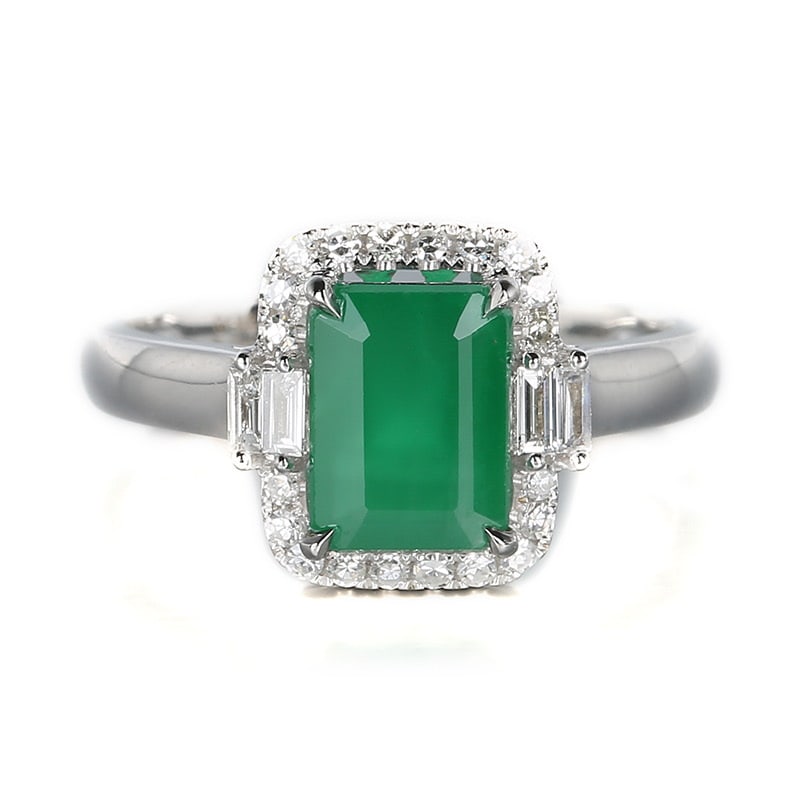 14k Gold 2.1 Ct Vivid Green Natural Emerald & Diamond Ring - 2
