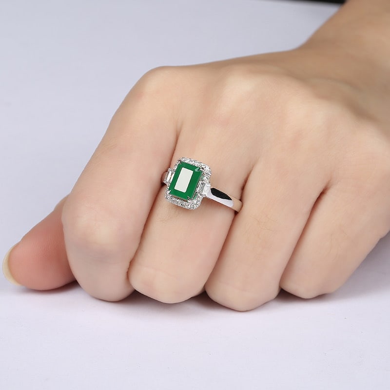 14k Gold 2.1 Ct Vivid Green Natural Emerald & Diamond Ring - 5