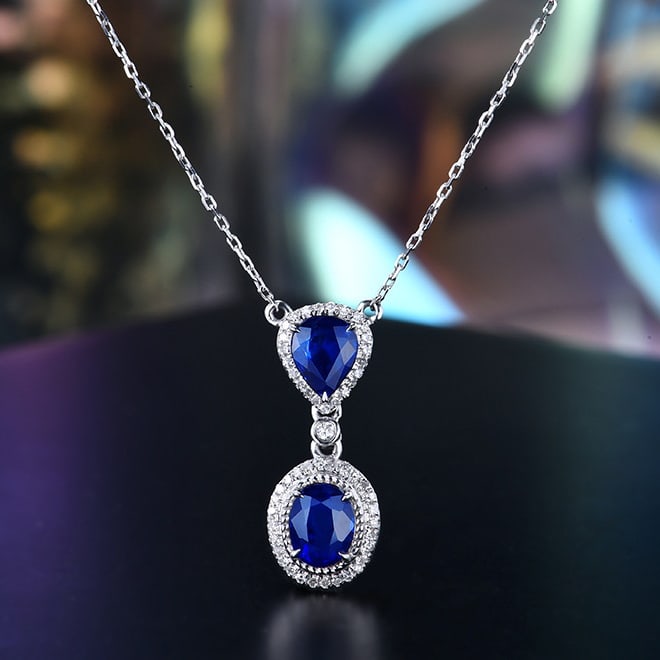 14k Gold 1.5 Ctw Natural Sapphire & Diamond Necklace: Ref:231018025 // gold content:14k gold // main gemstone:sapphire // shape:multiply // carat weight:1. 3ct // color:blue // treatment:natural // // adjacent gemstone 2 : diamond // number of stones:52