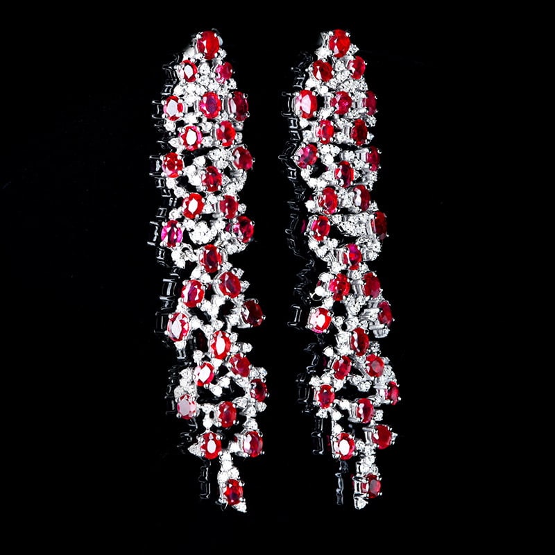 14k Gold 5.8 Ct Natural Ruby & Diamond Earrings - 2