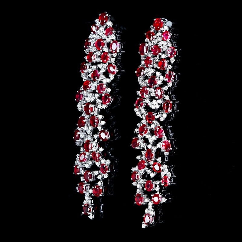 14k Gold 5.8 Ct Natural Ruby & Diamond Earrings - 3