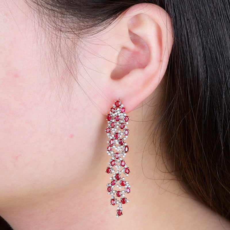 14k Gold 5.8 Ct Natural Ruby & Diamond Earrings - 4