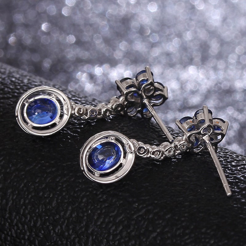 14k Gold 2.78 Ct Vivid Blue Natural Sapphire & Diamond Earrings - 4