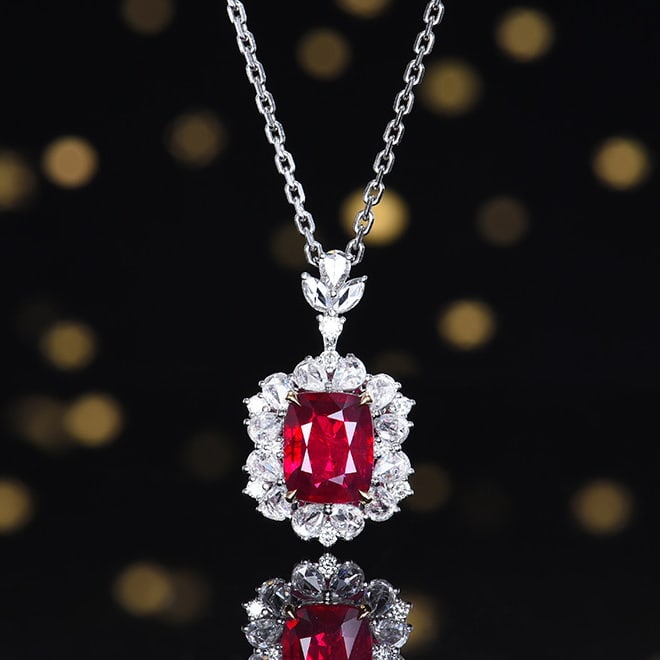 14k Gold 2.27 Ctw Natural Ruby & Diamond Pendant( Without Chain ): Ref:231018042 // gold content:14k gold // main gemstone:ruby // shape:cushion // carat weight:1. 66ct // color:pigeonblood red // treatment:natural // // adjacent gemstone 2 : diamond // number of sto