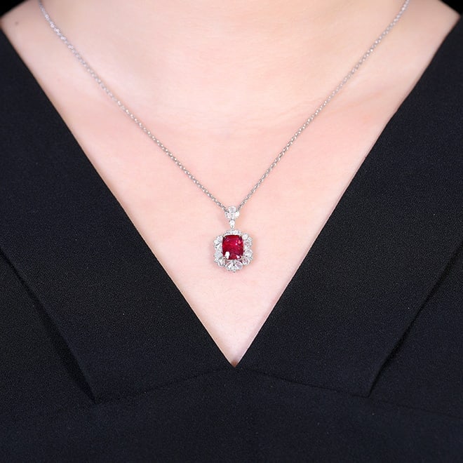 14k Gold 2.27 Ctw Natural Ruby & Diamond Pendant( Without Chain ) - 6