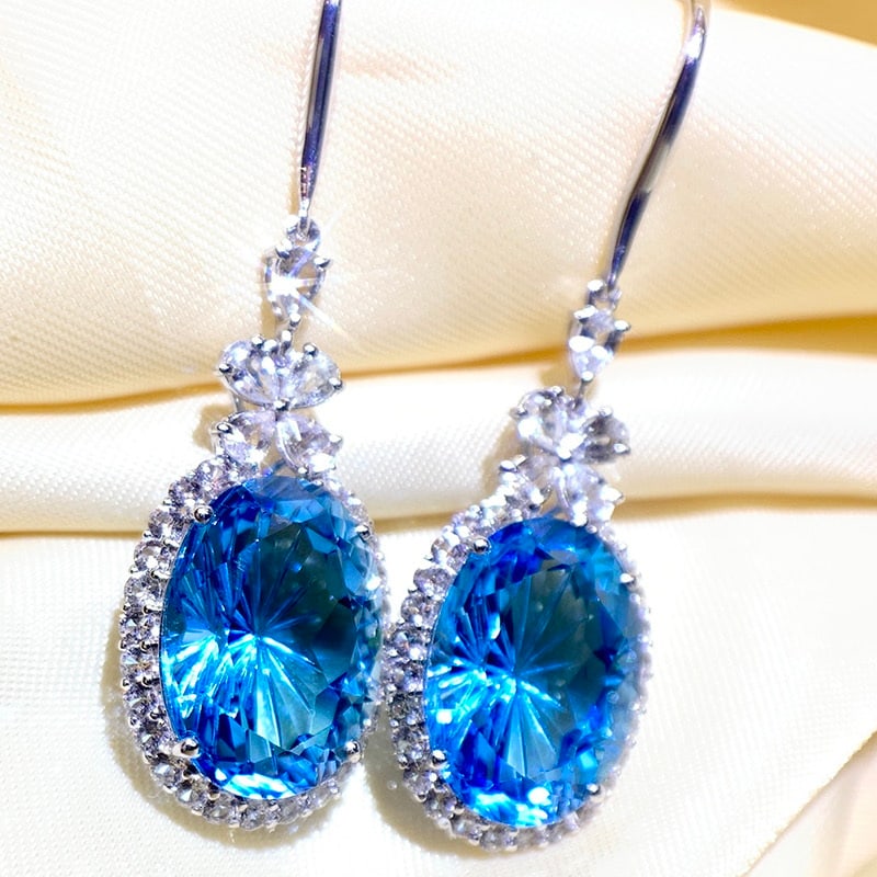 14k Gold 14.3 Ct Natural Topaz & Sapphire Earrings - 2