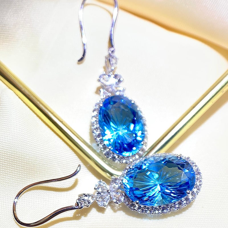 14k Gold 14.3 Ct Natural Topaz & Sapphire Earrings - 3