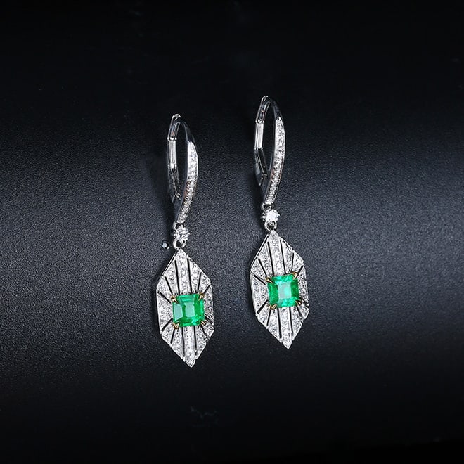 14k Gold 1.07 Ctw Vivid Green Natural Emerald & Diamond Earrings - 3
