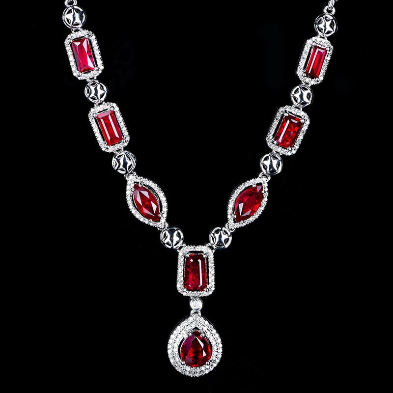 14k Gold 3.5 Ct Natural Ruby & Diamond Necklace: Ref:231018060 // gold content:14k gold // main gemstone:ruby // shape:multiply // carat weight:3. 5ct // color:pigeonblood red // treatment:natural // // adjacent gemstone 2 : diamond // shape:round /