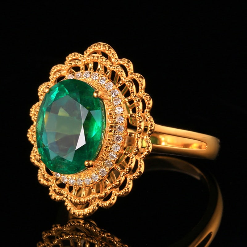 14k Gold 4.02 Ctw Vivid Green Natural Emerald & Diamond Ring - 2