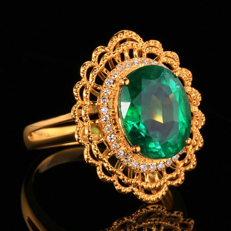 14k Gold 4.02 Ctw Vivid Green Natural Emerald & Diamond Ring - 3
