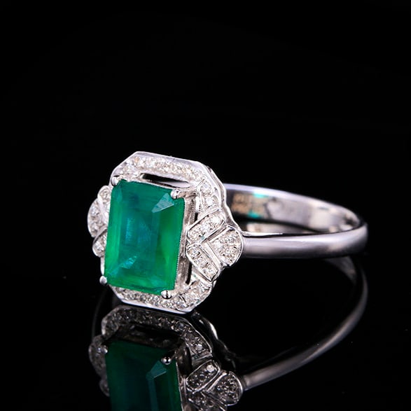 14k Gold 1.34 Ctw Vivid Green Natural Emerald & Diamond Ring - 2