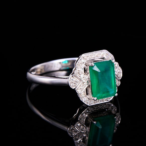 14k Gold 1.34 Ctw Vivid Green Natural Emerald & Diamond Ring - 3