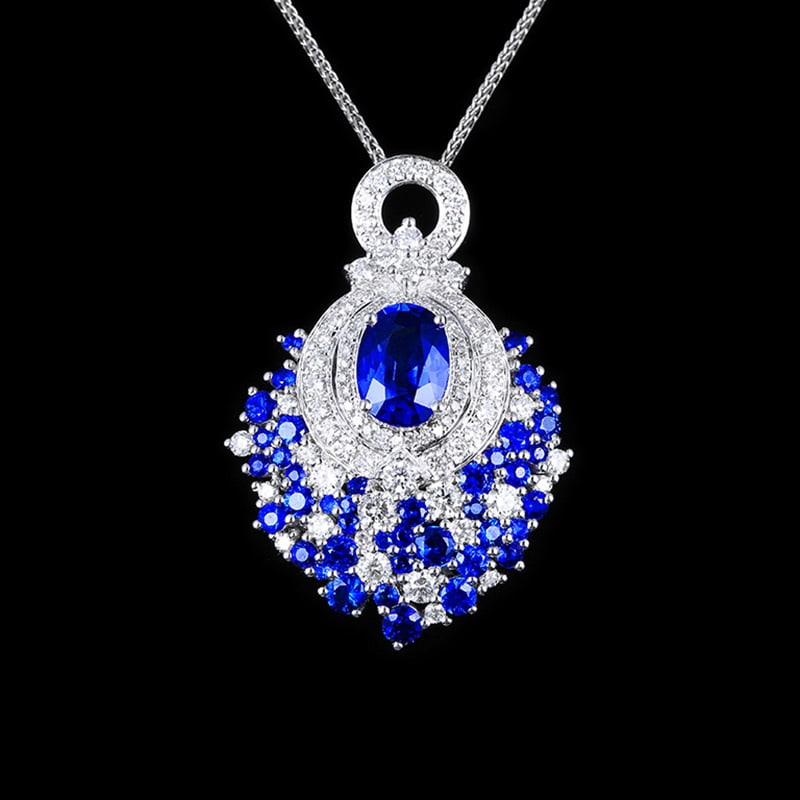 14k Gold 2.37 Ct Natural Sapphire & Diamond Pendant( Without Chain ): Ref:231018094 // gold content:14k gold // main gemstone:sapphire // shape:multiply // carat weight:2. 37ct // color:royal blue // treatment:natural // // adjacent gemstone 2 : diamond // shape:round /