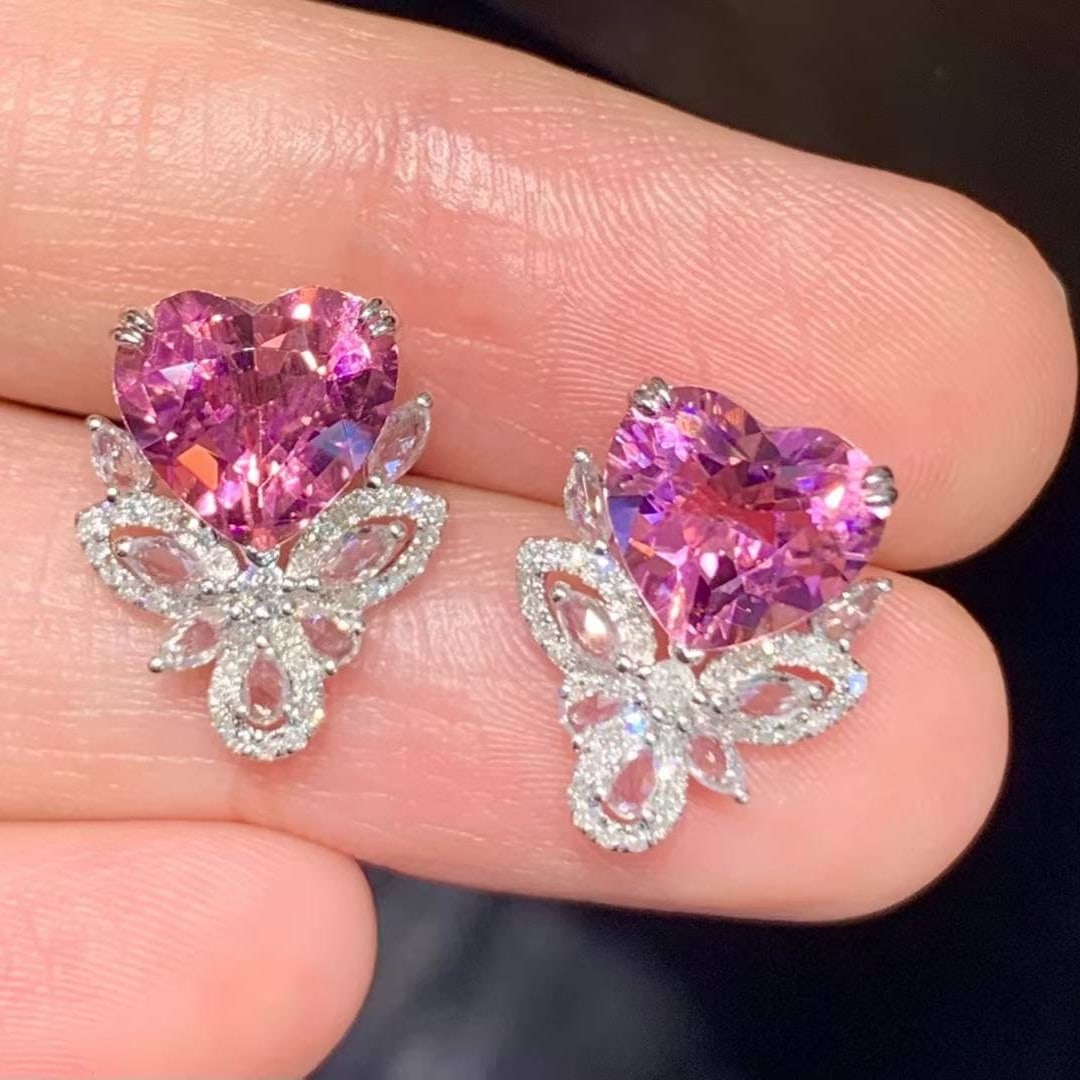 14k Gold 3.6 Ct Natural Tourmaline & Diamond & Sapphire Earrings (1 of 6)