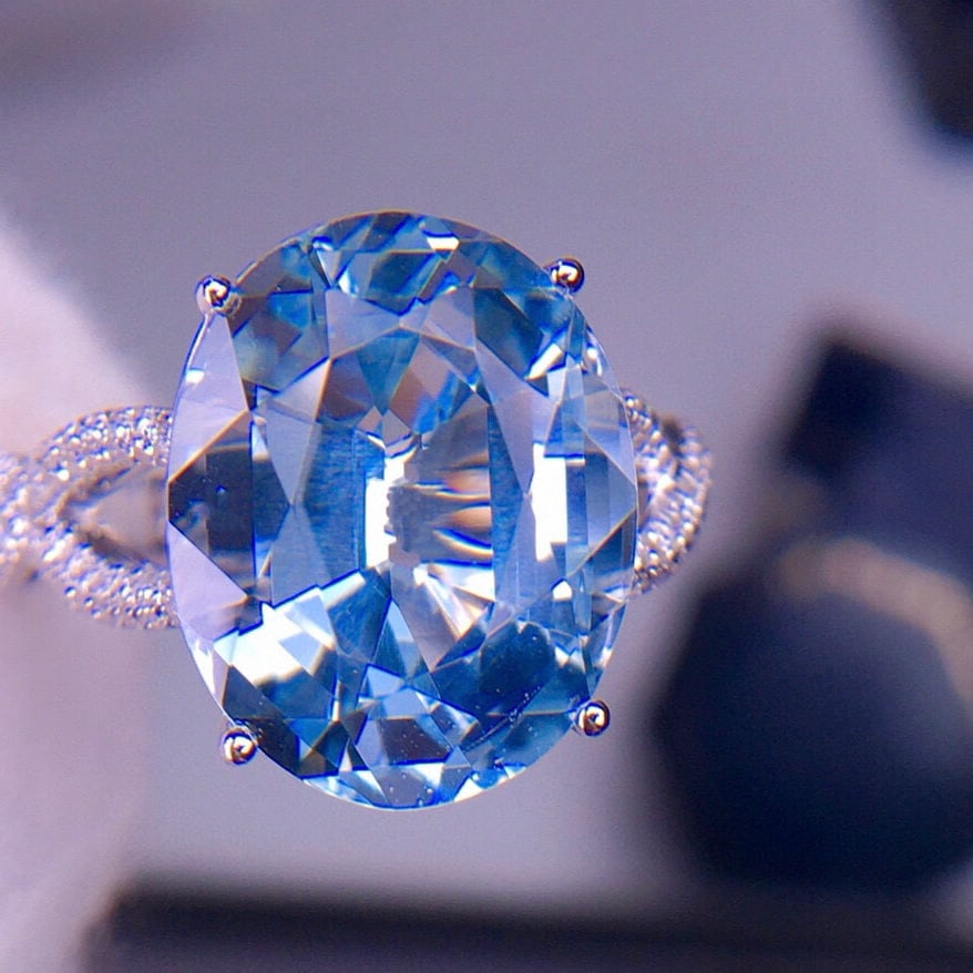 14k Gold 6.95 Ct Natural Aquamarine & Diamond Ring - 5