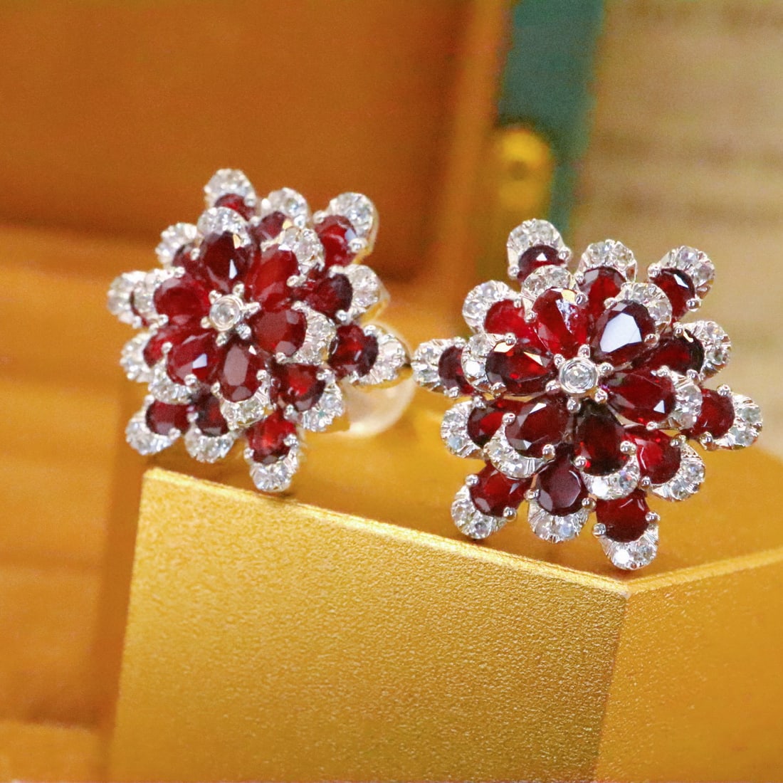 14k Gold 2.88 Ctw Natural Ruby & Diamond Earrings - 2