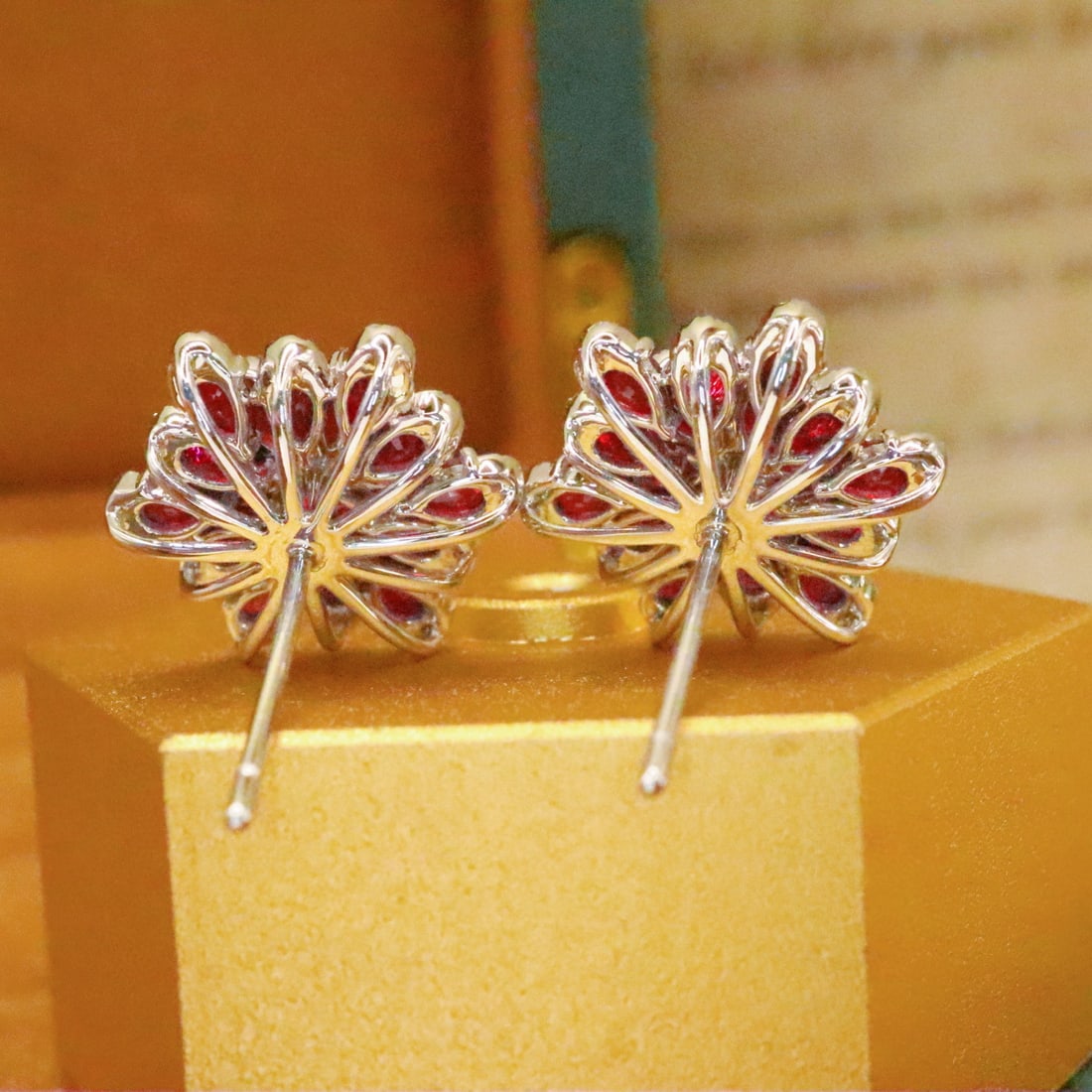 14k Gold 2.88 Ctw Natural Ruby & Diamond Earrings - 4