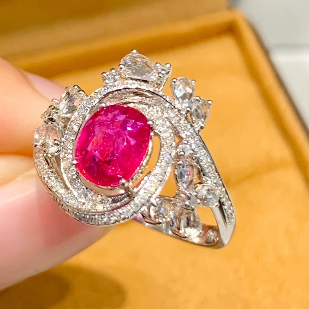 14k Gold 1.3 Ct Natural Ruby & Diamond & Sapphire Ring - 2
